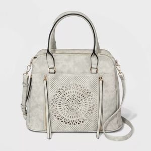 VR NYC Womens Laser Cut Satchel Handbag - Gray